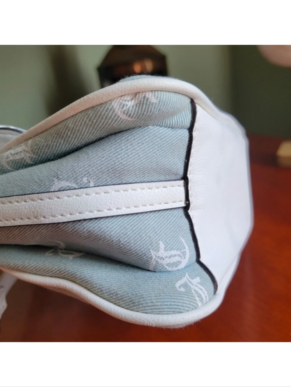 Juicy Couture Y2K Denim Monogram Blue White Crossbody Bag Vegan Leather